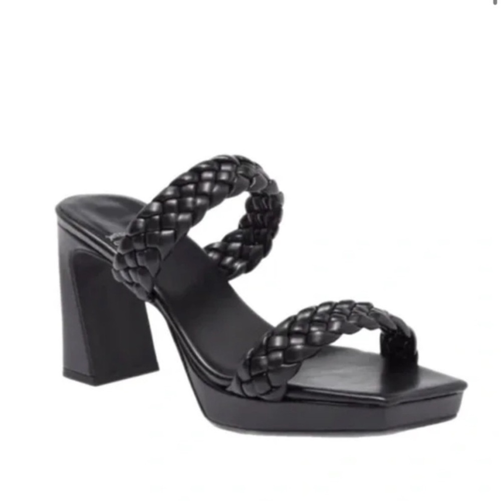 effrey Campbell Black Braided Platform Heeled Square Toe Delicacy Sanda…